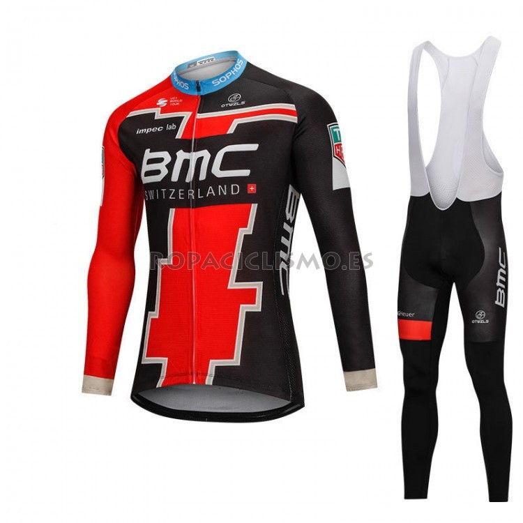 2018 Maillot Bmc Tirantes Mangas Largas Negro Y Rojo